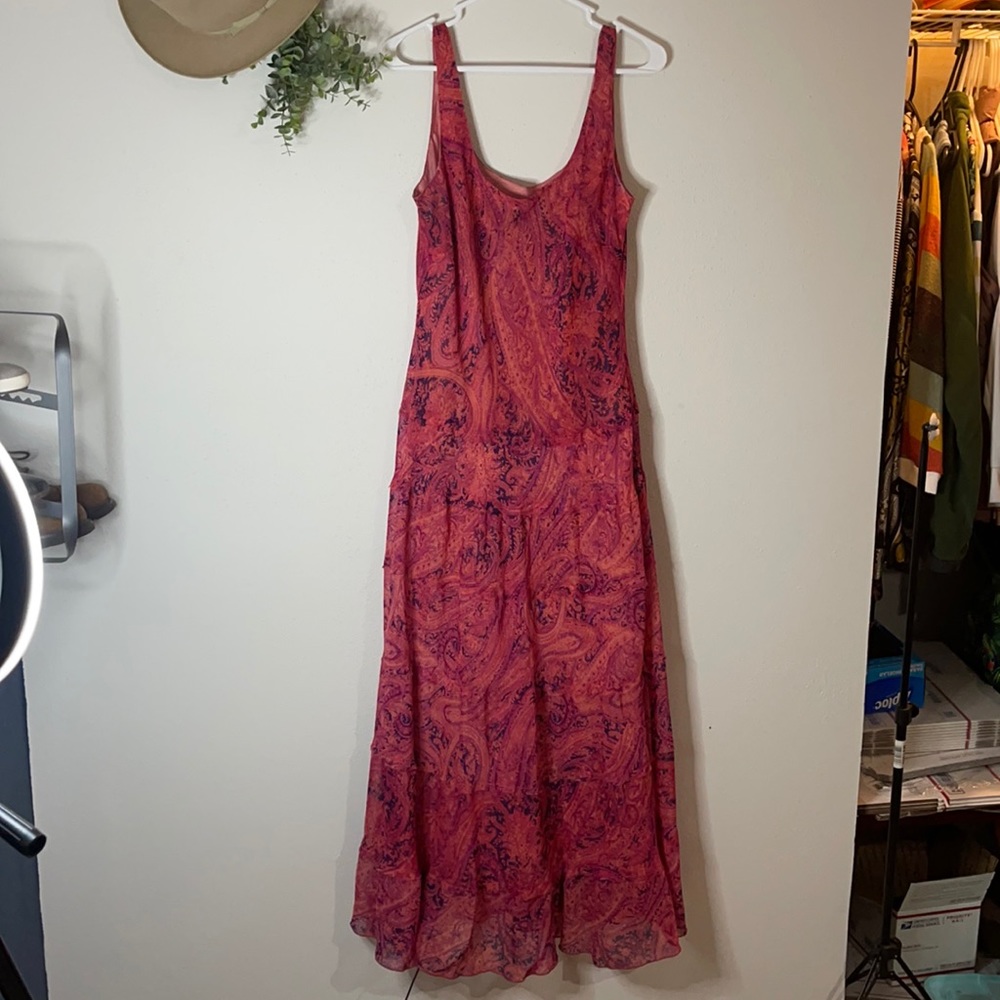 Jones Wear Dress-tiered ruffle sleeveless maxi dress-pink & navy-Sz 14 💗